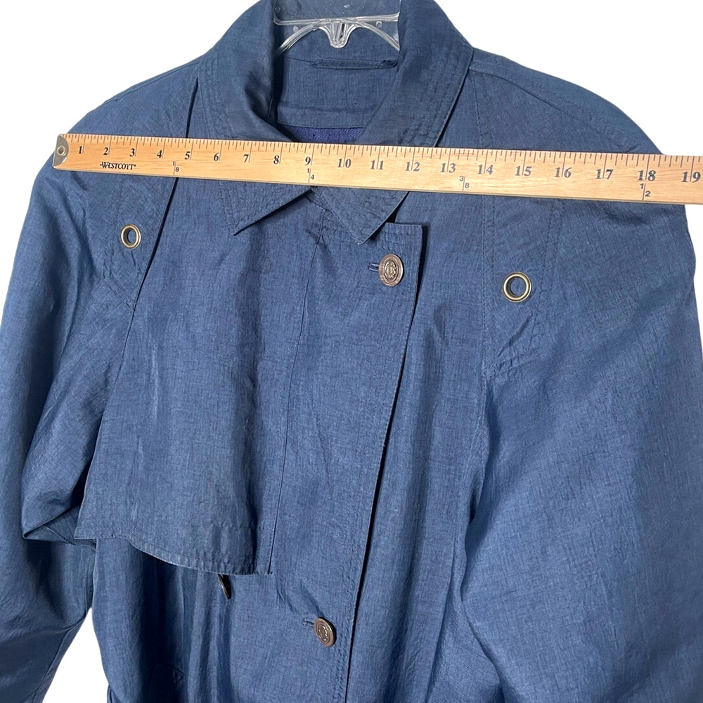 Neiman Marcus 10 Long Trench Coat $399 Belted Rain Jacket Denim Navy Blue - Picture 6 of 16